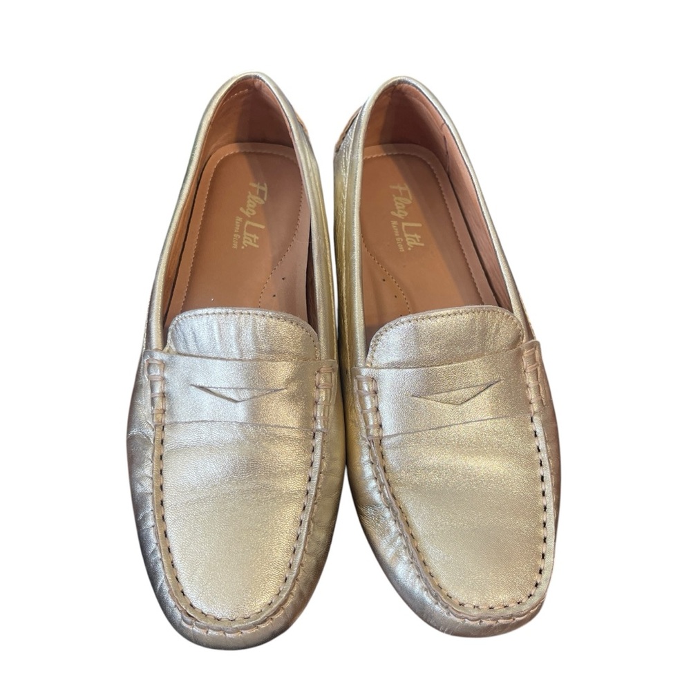 Flag Ltd Gold Slip On Leather Driving Penny Loafers‎ in Metallic Gold Women 7.5